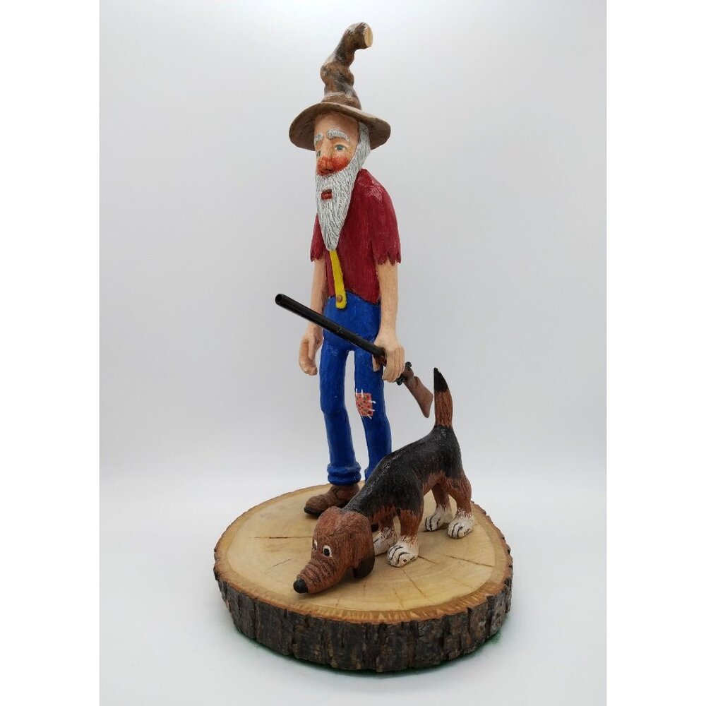 Hillbilly with Rifle & Dog Hunting Figurine, Vintage Western Home Decor